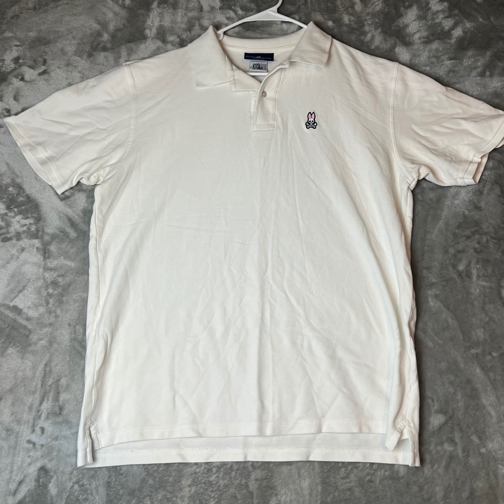 Psycho Bunny Mens White Short Sleeve Polo Shirt Bunny Logo Casual Size 9 XXXL
